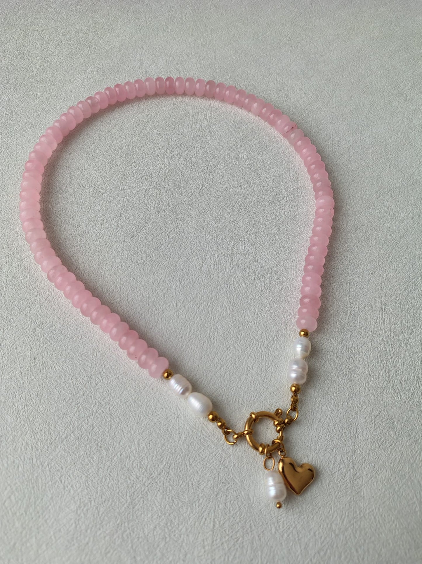 Blush Rose Quartz & Freshwater Pearl Necklace.