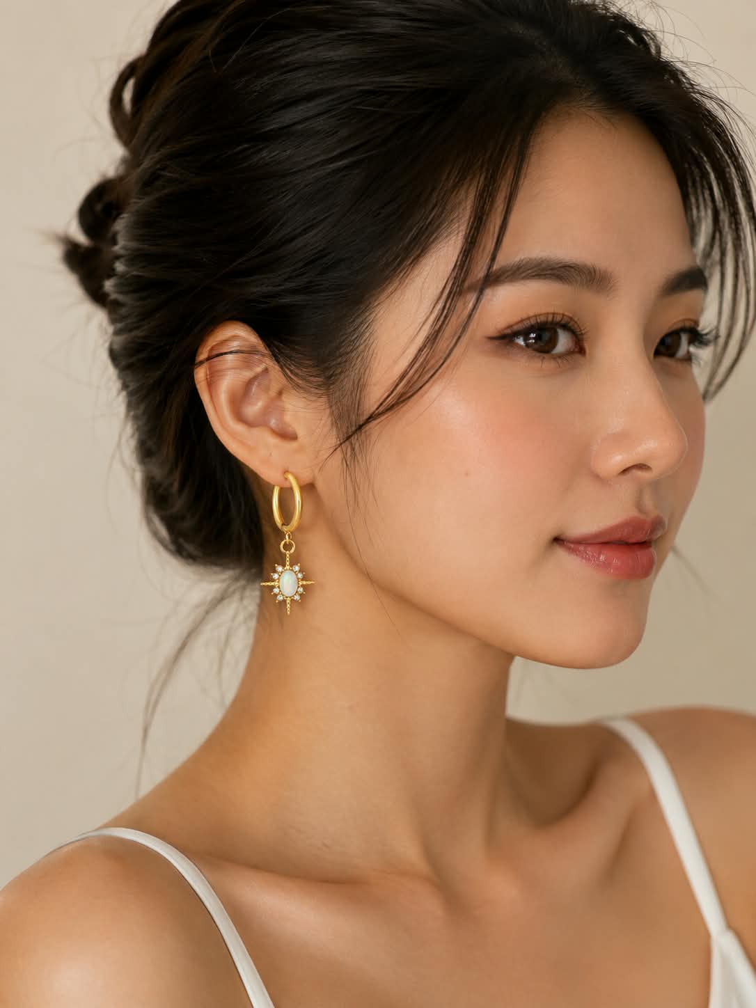 Celestial Opal Star Hoop Earrings