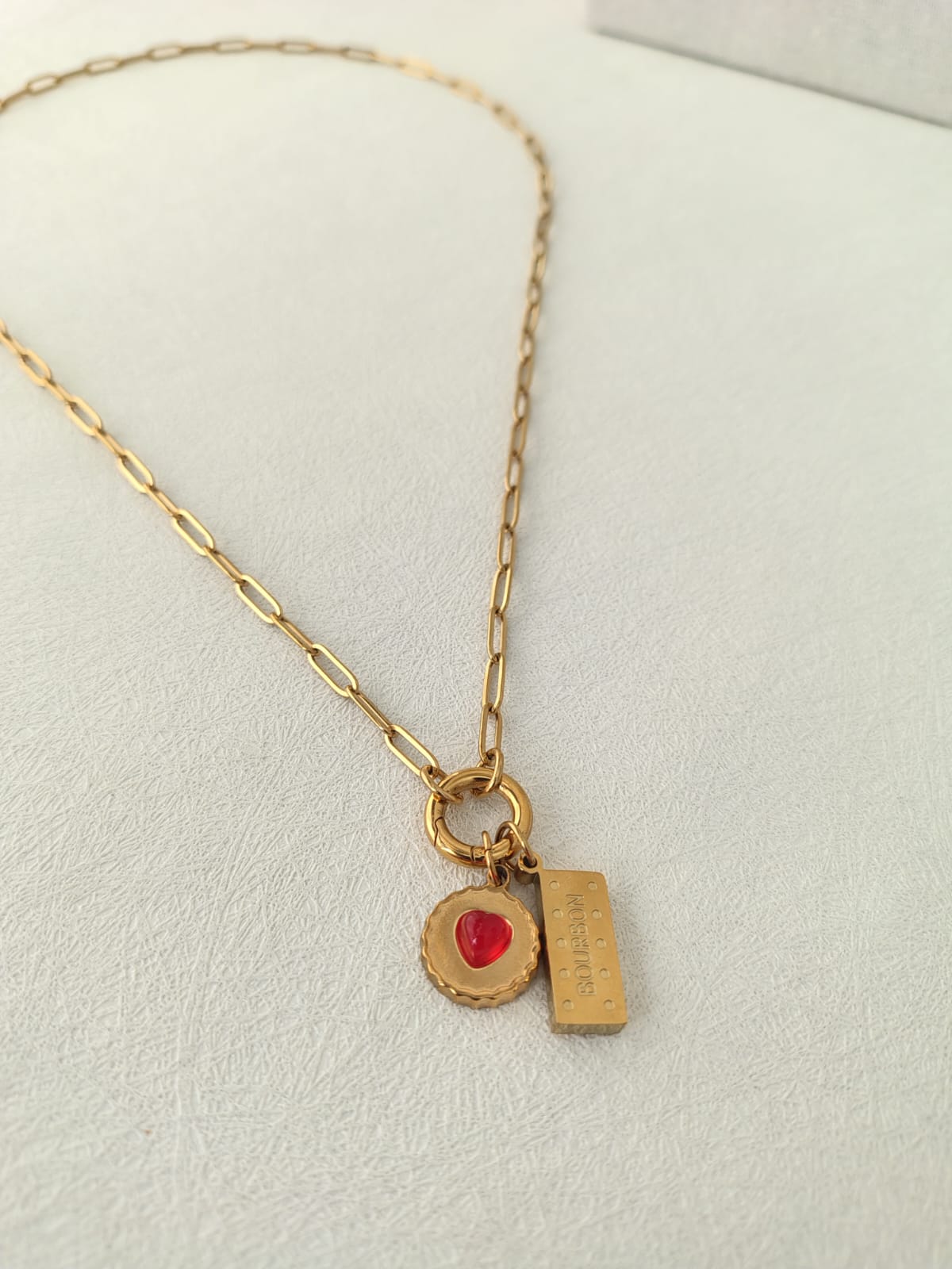18k Gold Plated Stainless Steel Biscuits Charm Necklace.