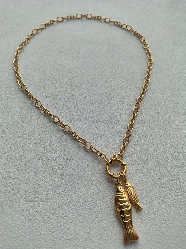 Golden Sardine Charm Necklace