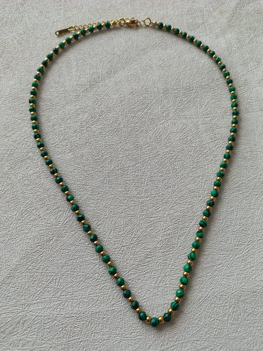 Malachite & Gold Beaded Necklace.