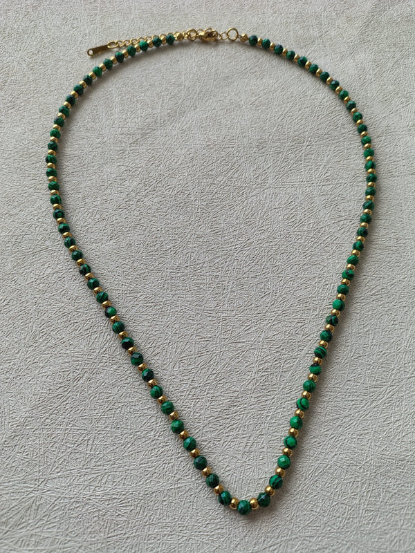 Malachite & Gold Beaded Necklace.