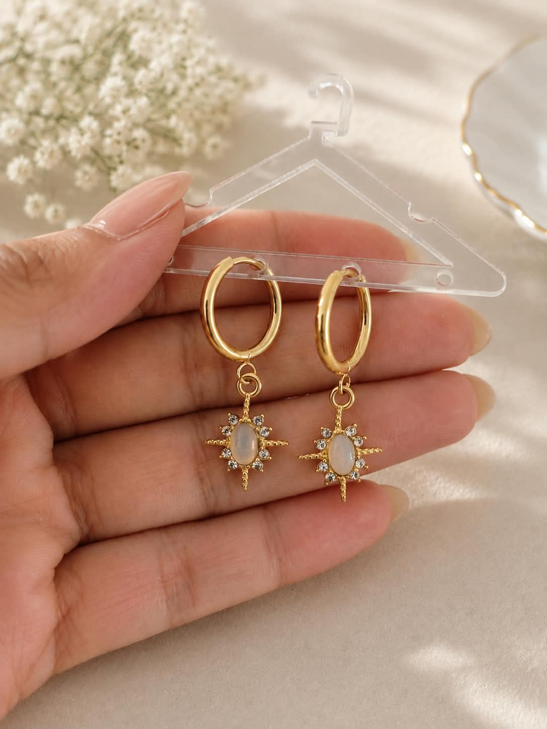 Celestial Opal Star Hoop Earrings