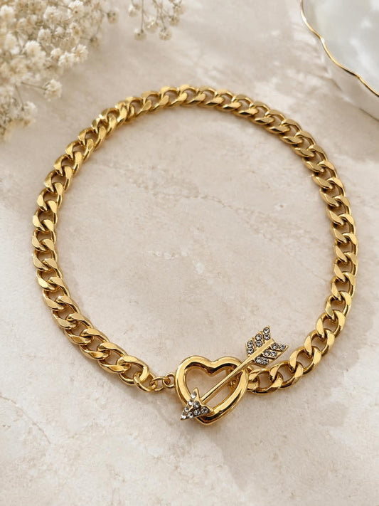 Cupid Heart & Arrow 18K Gold Plated Bracelet