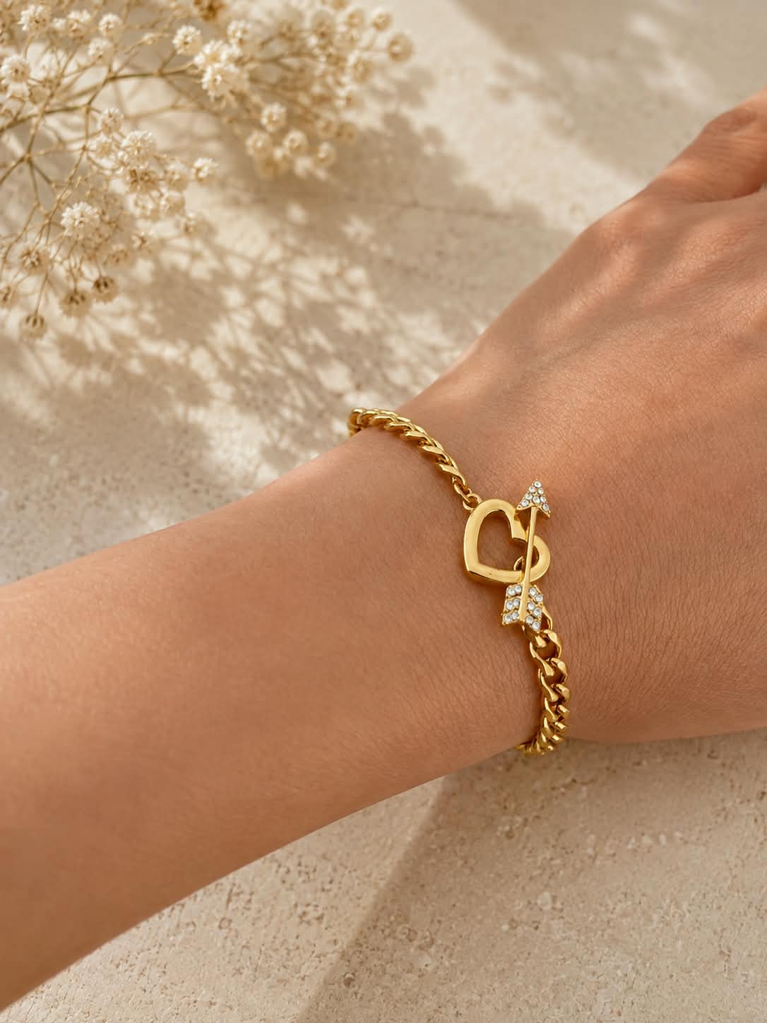 Cupid Heart & Arrow 18K Gold Plated Bracelet