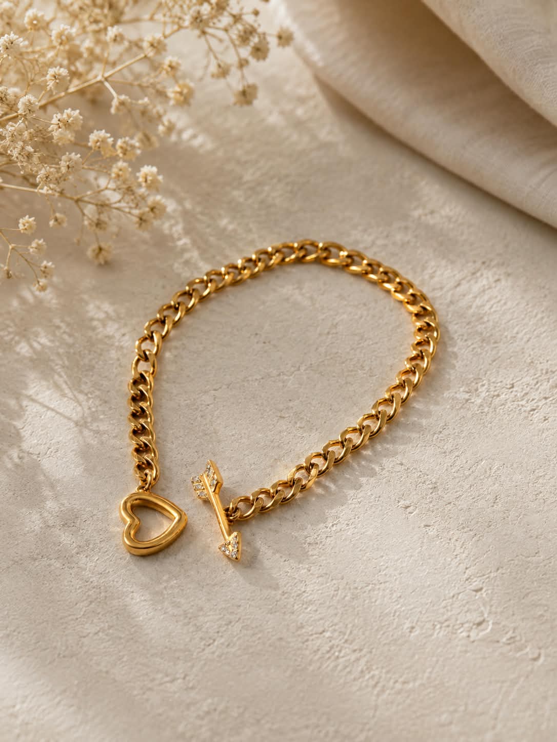 Cupid Heart & Arrow 18K Gold Plated Bracelet