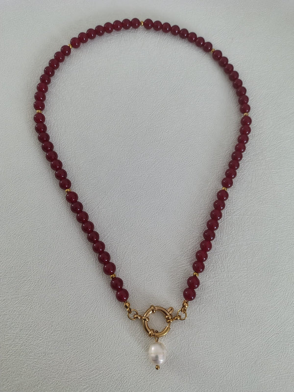 natural Red Garnet & Freshwater Pearl Necklace.